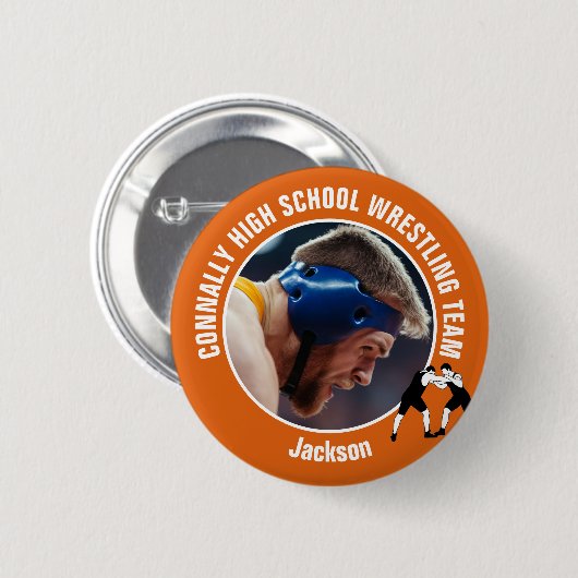 Orange Wrestling-Team-Foto High School Ringer Button (Vorne & Hinten)