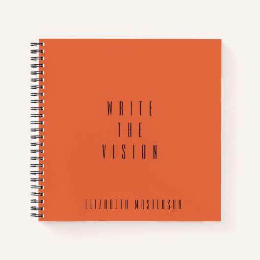 Orange 'Write the Vision' Typografy Journal Notizblock (Vorderseite)