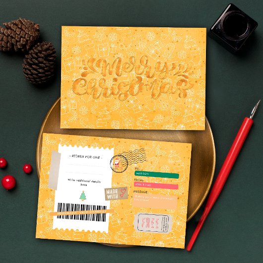 Orange Xmas Muster Weihnachts Ticket Geschenkgutsc