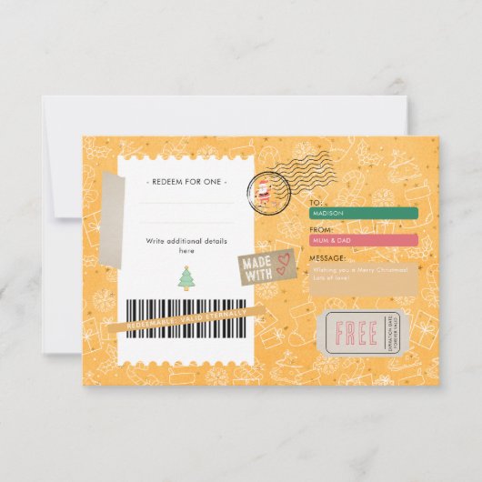 Orange Xmas Pattern Christmas Ticket Gift Voucher (Vorderseite)