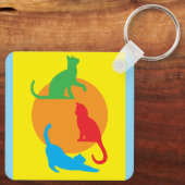 Orange & Yellow Art Keychain with Colorful Cats Schlüsselanhänger (Rückseite)