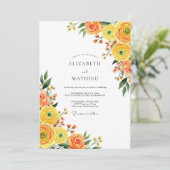 Orange Yellow Bloom Romance Wedding Einladung (Stehend Vorderseite)