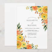 Orange Yellow Bloom Romance Wedding Einladung (Vorne/Hinten)