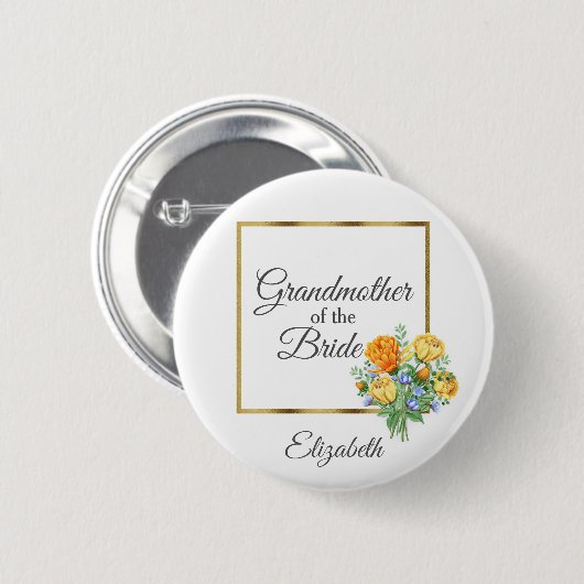 Orange Yellow Blue Floral Großmutter von Bride Button (Vorne & Hinten)