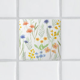Orange Yellow Blue Watercolor Wildflower Fliese