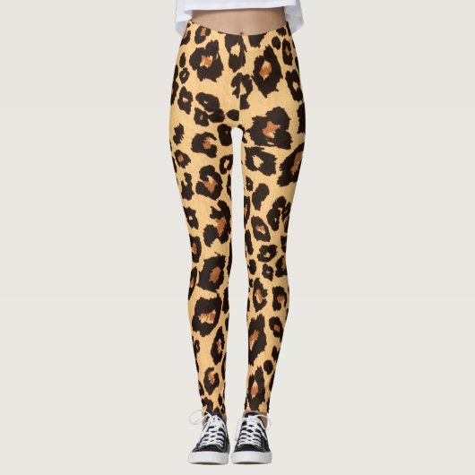 Orange Yellow Brown Black Leopard Animal Print Leggings (Vorderseite)