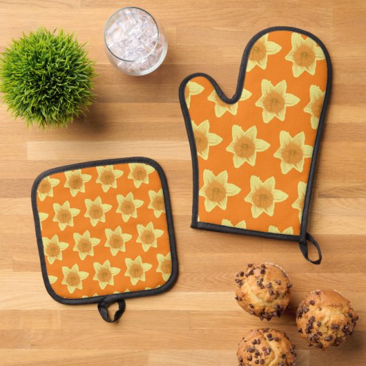 Orange Yellow Daffodil Mit & Potholder Set (Oben Unten)