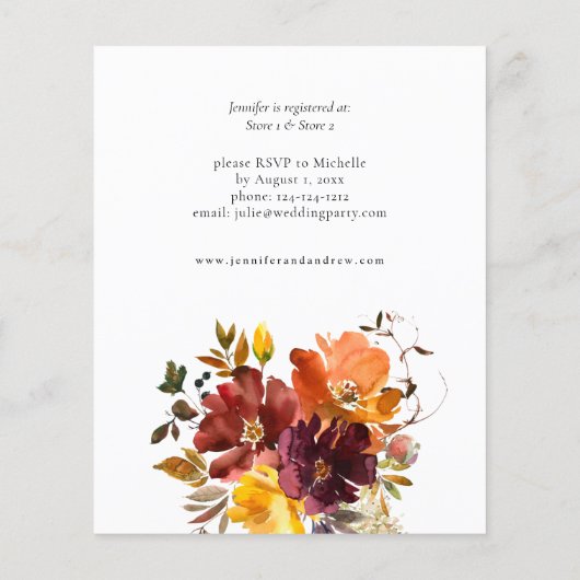 Orange & Yellow Fall Floral Brautparty (Rückseite)