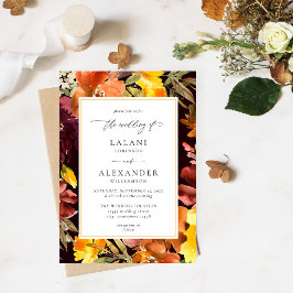 Orange & Yellow Fall Floral Wedding -3 Burgund Einladung
