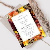 Orange & Yellow Fall Floral Wedding -3 Burgund Einladung