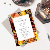Orange & Yellow Fall Floral Wedding -3 Burgund Einladung