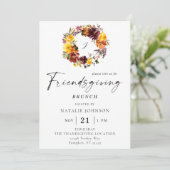 Orange & Yellow Floral Friendsgiving Wreath Einladung (Stehend Vorderseite)