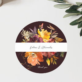 Orange & Yellow Gold Floral 2V2 Danke, Burgund Runder Aufkleber