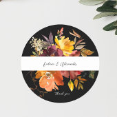 Orange & Yellow Gold Floral 2V2 Vielen Dank - Schw Runder Aufkleber