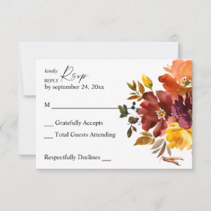 Orange & Yellow Goldfall Floral am Mahl RSVP Karte