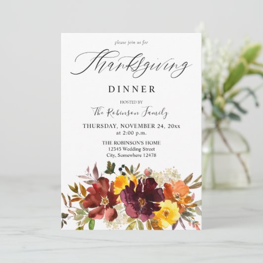 Orange & Yellow Goldfall Floral Erntedank S1 Einladung (Stehend Vorderseite)