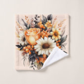 Orange Yellow Gray Blume Bouquet Badhandtuch Set (Waschlappen)