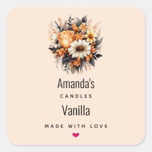 Orange Yellow Gray Blume Bouquet Candle Business Quadratischer Aufkleber