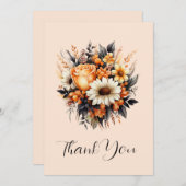 Orange Yellow Gray Blume Bouquet Dankeskarte (Vorne/Hinten)