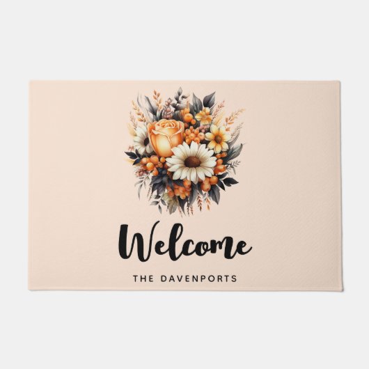 Orange Yellow Gray Blume Bouquet Fußmatte (Vorderseite)