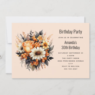 Orange Yellow Gray Blume Bouquet Geburtstag Einladung