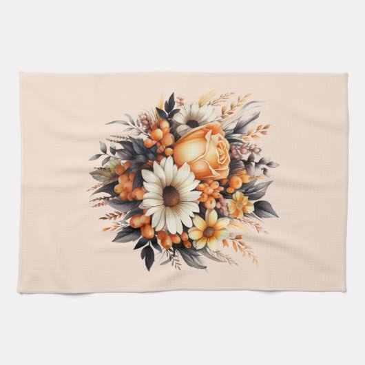 Orange Yellow Gray Blume Bouquet Geschirrtuch (Horizontal)