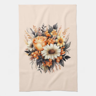 Orange Yellow Gray Blume Bouquet Geschirrtuch