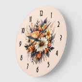 Orange Yellow Gray Blume Bouquet Große Wanduhr (Winkel)