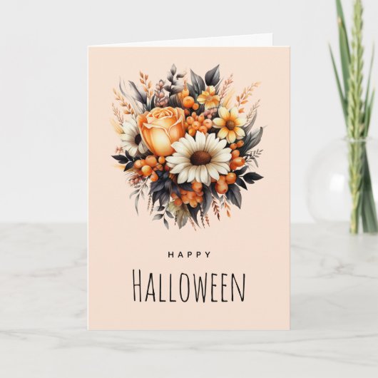 Orange Yellow Gray Blume Bouquet Halloween Karte (Vorderseite)