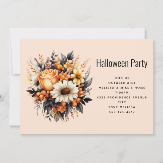 Orange Yellow Gray Blume Bouquet Halloween-Party Einladung (Vorderseite)