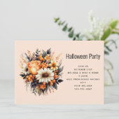 Orange Yellow Gray Blume Bouquet Halloween-Party Einladung (Stehend Vorderseite)
