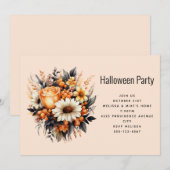 Orange Yellow Gray Blume Bouquet Halloween-Party Einladung (Vorne/Hinten)