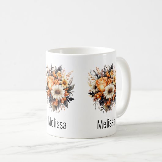 Orange Yellow Gray Blume Bouquet Kaffeetasse (VorderseiteRechts)