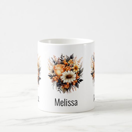 Orange Yellow Gray Blume Bouquet Kaffeetasse (Mittel)