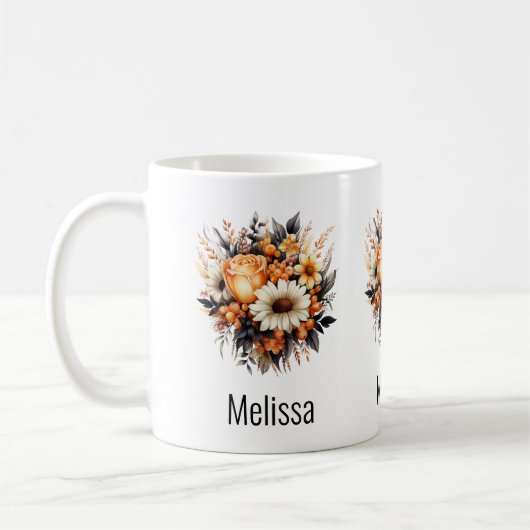 Orange Yellow Gray Blume Bouquet Kaffeetasse (Links)