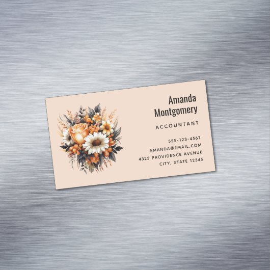 Orange Yellow Gray Blume Bouquet Magnetische Visitenkarte (Beispiel)