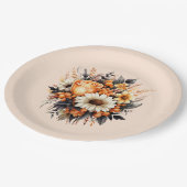 Orange Yellow Gray Blume Bouquet Pappteller (Schrägansicht)