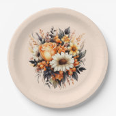 Orange Yellow Gray Blume Bouquet Pappteller (Vorderseite)