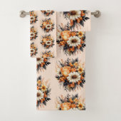 Orange Yellow Gray Blume Bouquet Pattern Badhandtuch Set (Insitu)
