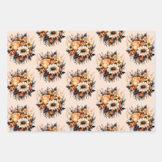 Orange Yellow Gray Blume Bouquet Pattern Geschenkpapier Set (Vorderseite 3)
