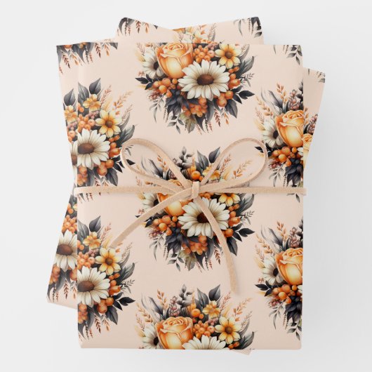 Orange Yellow Gray Blume Bouquet Pattern Geschenkpapier Set (Beispiel)