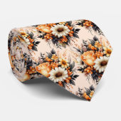 Orange Yellow Gray Blume Bouquet Pattern Krawatte (Gerollt)