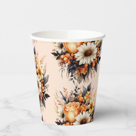 Orange Yellow Gray Blume Bouquet Pattern Pappbecher (Links)