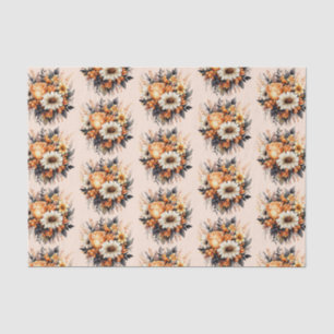 Orange Yellow Gray Blume Bouquet Pattern Seidenpapier