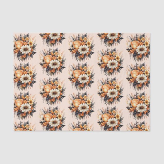 Orange Yellow Gray Blume Bouquet Pattern Seidenpapier (Vorderseite)