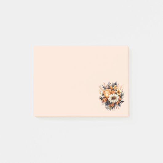 Orange Yellow Gray Blume Bouquet Post-it Klebezettel (Vorderseite)