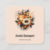 Orange Yellow Gray Blume Bouquet Quadratische Visitenkarte (Vorderseite)