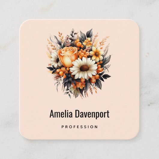 Orange Yellow Gray Blume Bouquet Quadratische Visitenkarte (Vorderseite)