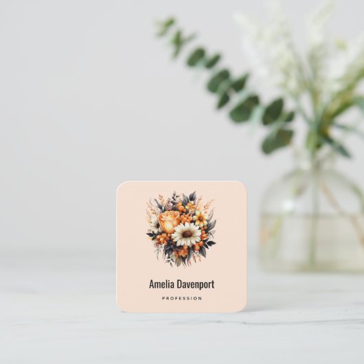 Orange Yellow Gray Blume Bouquet Quadratische Visitenkarte (Stehend Vorderseite)