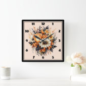 Orange Yellow Gray Blume Bouquet Quadratische Wanduhr (Zuhause)